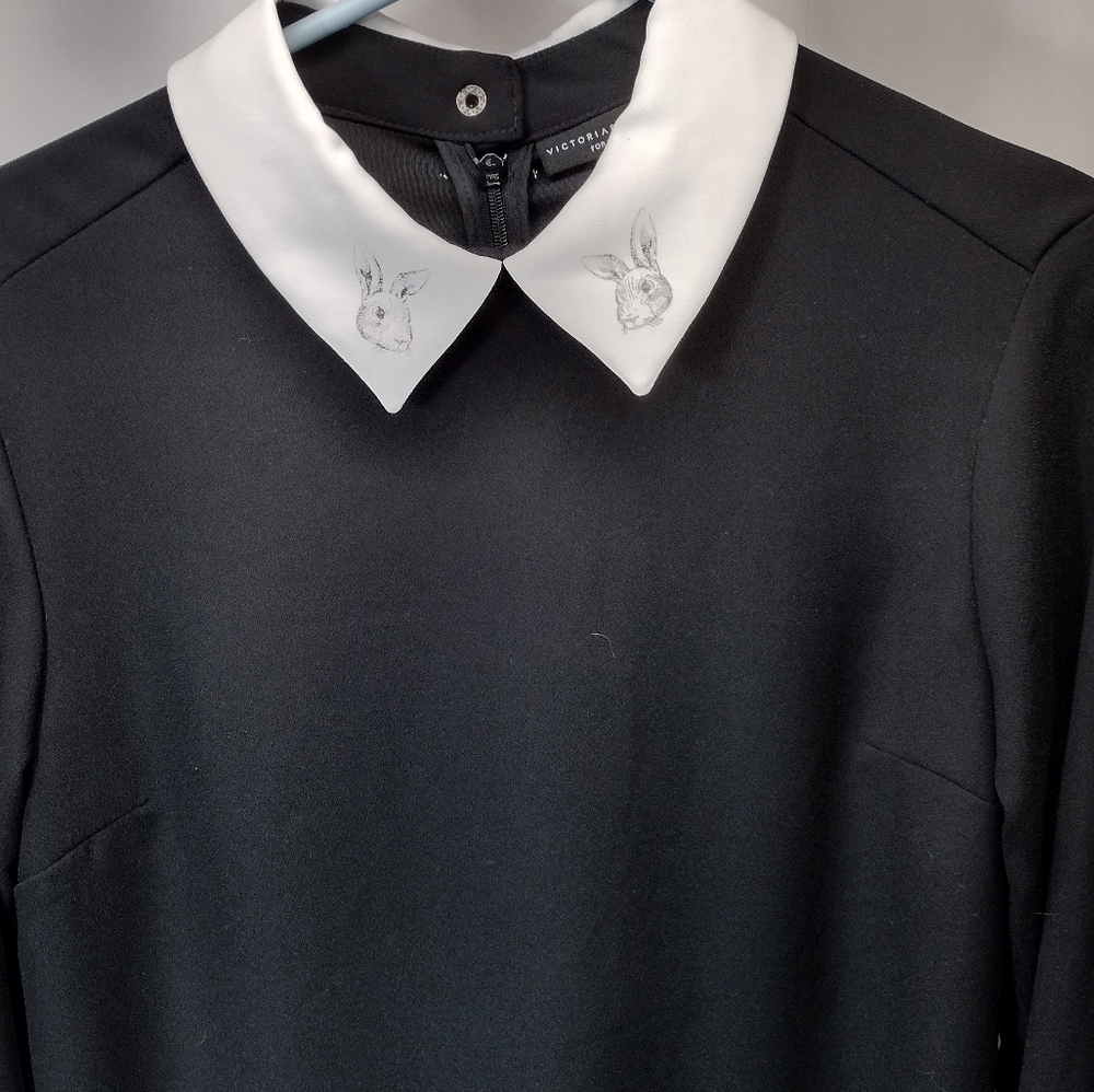 Victoria Beckham White Collar and Cuffs Black Block Dress l Size small l Goth - Picture 5 of 7